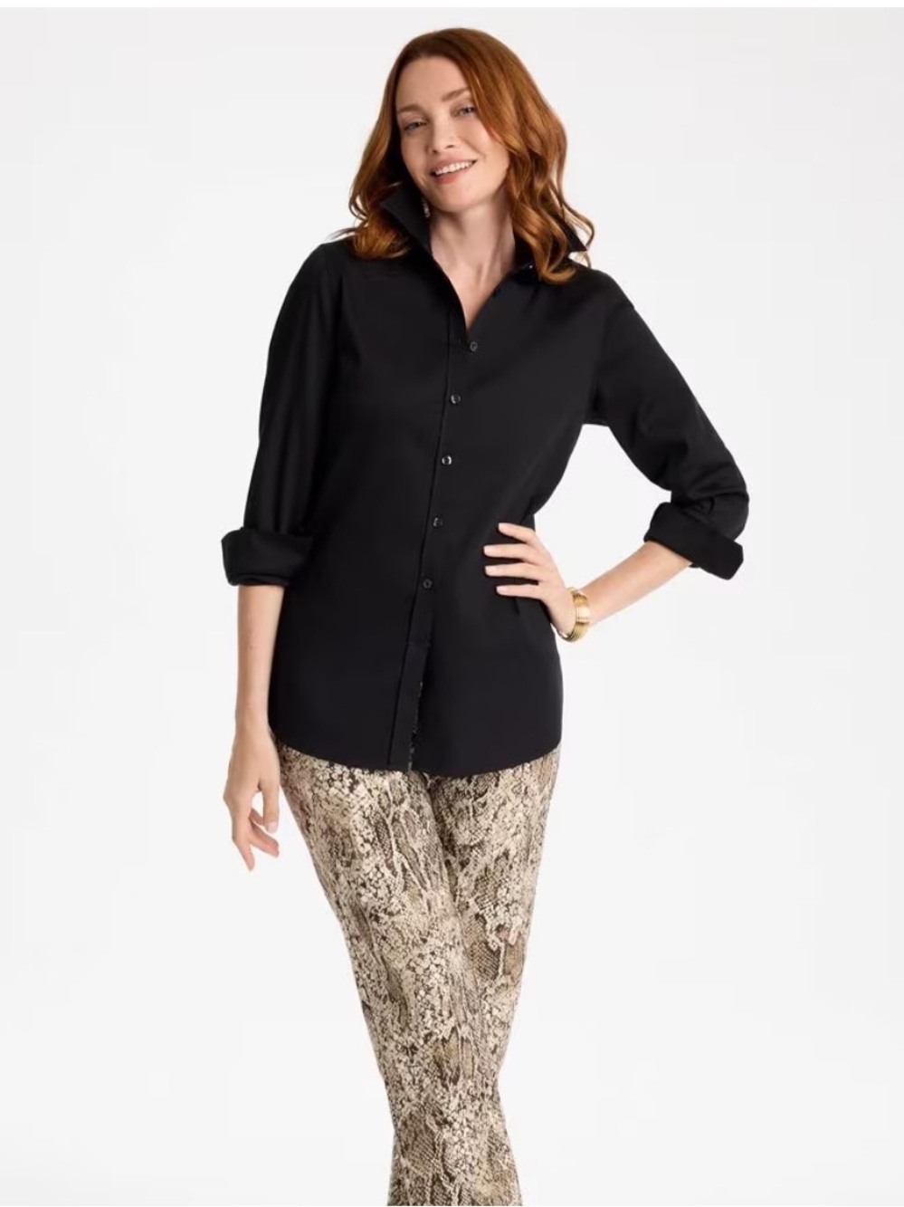 Chico's women’s Black long sleeve Shirt No Iron, size 2 L